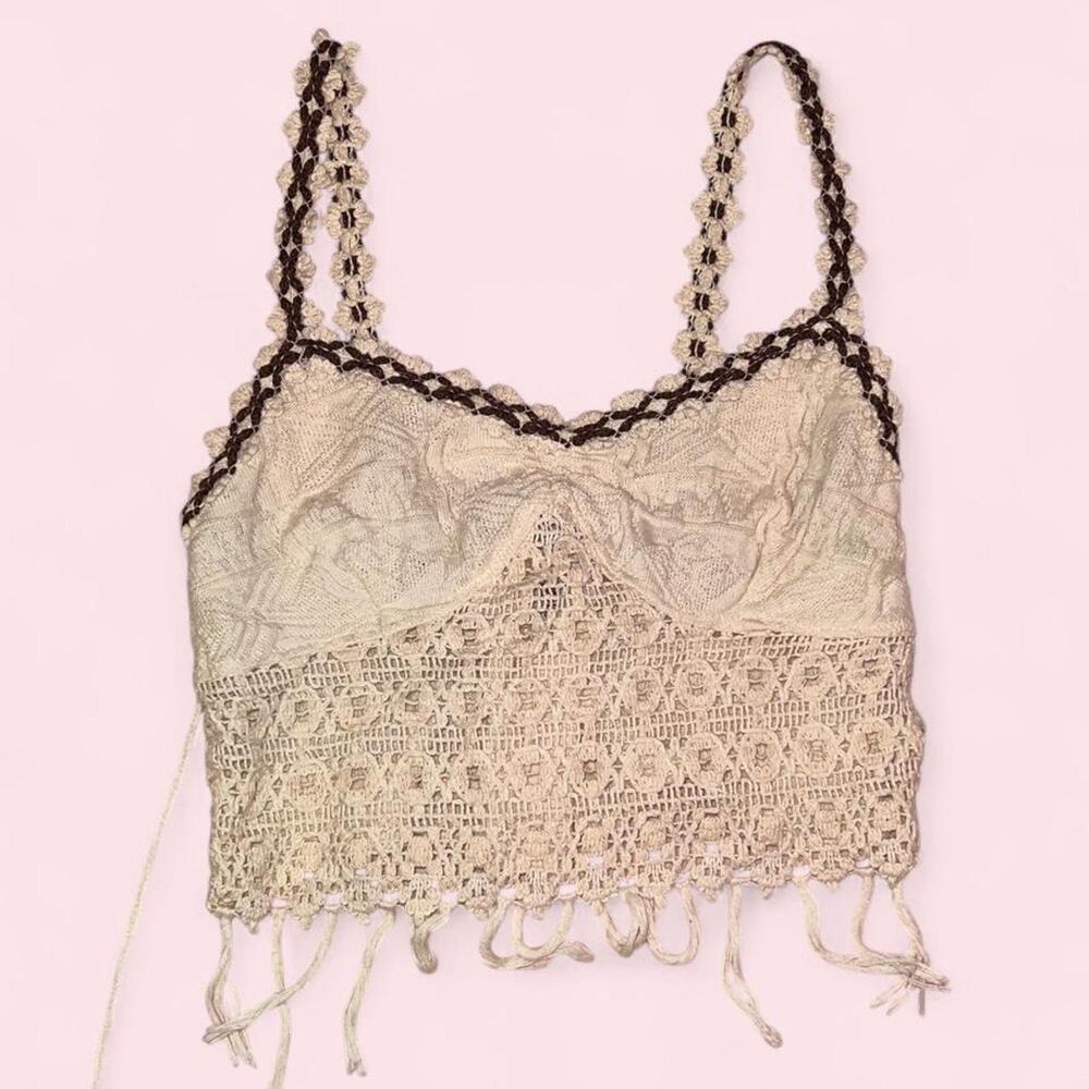 Crochet Cream & Brown Corset Crop Top